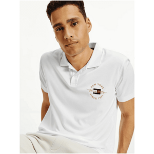 White Men's Polo T-Shirt Tommy Hilfiger Icon Logo Interlock - Mens kép