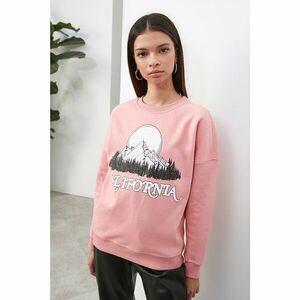 Trendyol Pink Long Sleeve Crew Neck Printed Knitted Sweatshirt kép