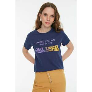 Trendyol Purple Printed Basic Knitted T-Shirt kép