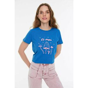 Trendyol Indigo Printed Basic Knitted T-Shirt kép
