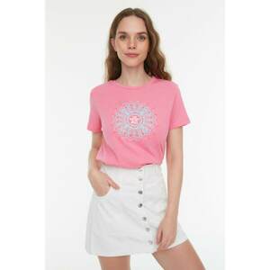 Trendyol Pink Printed Basic Knitted T-Shirt kép