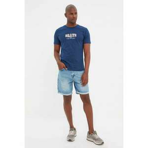 Trendyol Blue Men's Slim Fit Folded Denim Shorts & Bermuda kép