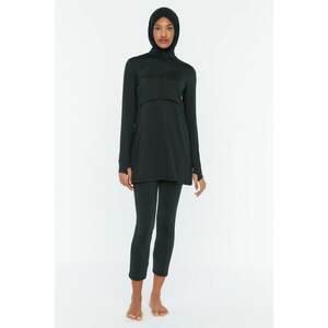 Trendyol Black Long Sleeve Performance Knitted 3-piece Hijab Swimsuit Set kép