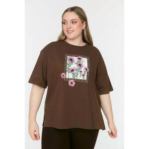 Trendyol Curve Brown Printed Knitted T-Shirt kép