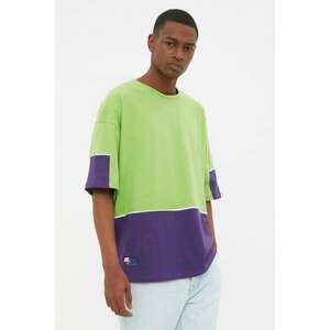 Trendyol Green Men's Oversize Fit Crew Neck Short Sleeve Blocky T-Shirt kép