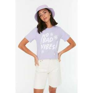 Trendyol Lilac 100% Organic Cotton Printed Basic Knitted T-Shirt kép