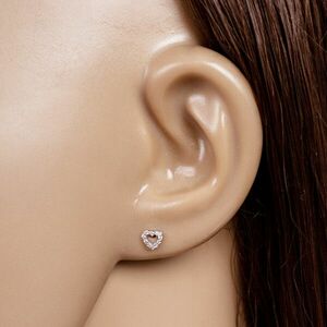 9K fehér arany gyémánt fülbevaló - szív kontúr, átlátszó briliánsok, stekkeres zár kép