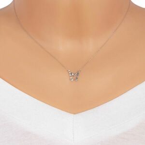 Gyémánt nyaklánc 14K fehér aranyból - pillangó medál öt briliánssal a szárnyán kép