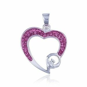 Ezüst szett - medál és fülbevaló, rózsaszín cirkóniás szívkörvonal kép
