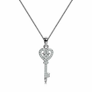 925 ezüst nyakék, nyaklánc és medál, csillogó kulcs szívecskével kép