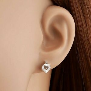 925 ezüst fülbevaló, nem teljes szív körvonal cirkóniákkal, kis szívecske kép