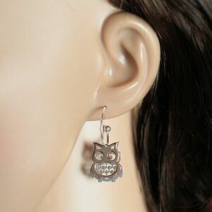 925 ezüst fülbevaló, nem teljes kör, kétszínű baglyok vágatokkal kép