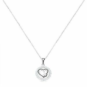 925 ezüst nyaklánc - kör medál szívvel és virággal, vékony lánc kép