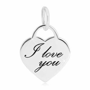 925 ezüst medál - szív alakú lakat, finoman gravírozott "I love you" felirat kép