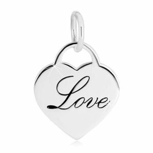 925 ezüst medál - fényes szív alakú lakat, dekoratív "Love" felirat kép