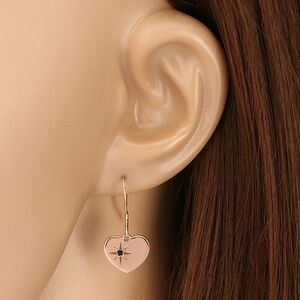 Fekete gyémánt - 925 ezüst fülbevaló, rózsaszín-arany szimmetrikus szív, Sarkcsillag kép