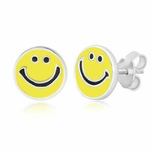 925 ezüst fülbevaló - mosolygó smiley sárga fénymázzal díszítve, bedugós fülbevaló kép