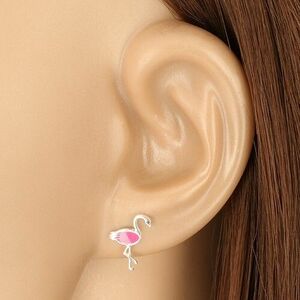 925 ezüst fülbevaló - fényes flamingó rózsaszín szárnnyal, bedugós fülbevaló kép