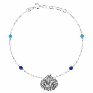 925 ezüst bokalánc - tengeri kagyló, négy kék gyöngy kép