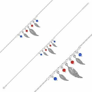 925 ezüst bokalánc - három madártoll, négy gyöngy - piros és kék színben kép