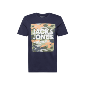 JACK & JONES Póló 'PETE' tengerészkék / khaki / fehér / sárgabarack kép