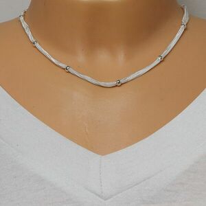925 Ezüst nyaklánc - sima gyöngyökkel összekötött láncok, fényes kivitelben kép