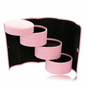 Ékszeres doboz rózsaszín színben - henger alakú, három rekeszes kép