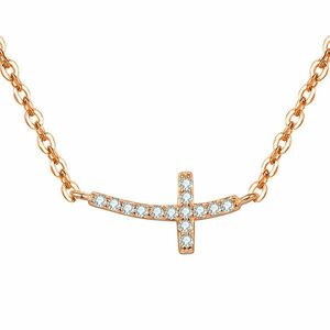 Beneto Beneto Rózsaszín aranyozott ezüst kereszt nyaklánc AGS546/47-ROSE kép