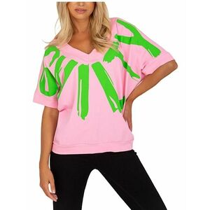 Világos rózsaszín női póló zöld mintával kép