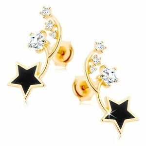 14K arany fülbevaló - két vékony ív, fekete és cirkóniás csillag kép