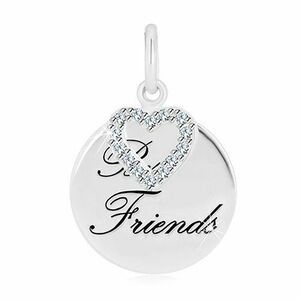 925 ezüst medál - fényes kör, "Best Friends" felirat, szív körvonala cirkóniákkal kép