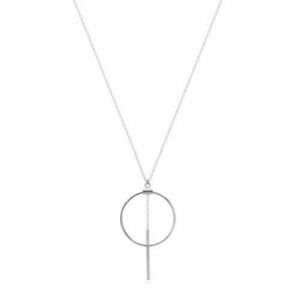 925 ezüst nyaklánc - ovális szemekből álló lánc, kör körvonala és pálca láncon kép