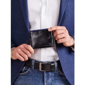 Fekete vízszintes nyitott férfi pénztárca kobaltkék betéttel kép