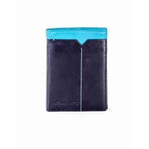 Fekete bőr pénztárca kék betéttel kép