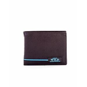 Fekete bőr pénztárca kék betétekkel kép
