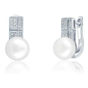 JwL Luxury Pearls JwL Luxury Pearls Gyönyörű fülbevalók valódi gyönggyel és cirkónium kövekkel JL0644 kép