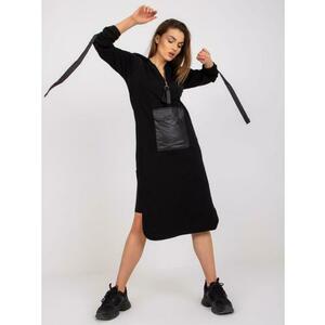 Női hosszú kapucnis pulóver WILA fekete színű, hasítékkal kép