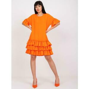 Női fodros ruha rövid ujjú BELLE narancssárga színben kép