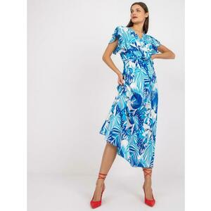 Női nyomtatott ruha KITA kék és fehér nyakkivágással kép