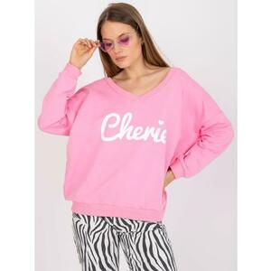 Női nyomtatott laza szabású pulóver CUT rózsaszín és fehér kép