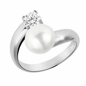 JwL Luxury Pearls JwL Luxury Pearls Ezüst gyűrű fehér gyönggyel és átlátszó kristállyal JL0432 kép
