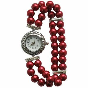 Gyöngyház piros gyöngyös szíjú óra kép
