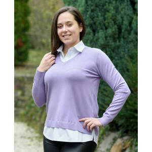 Nagy méretű ingbetétes lila kötött pulóver (M/L-XL-XXL) kép