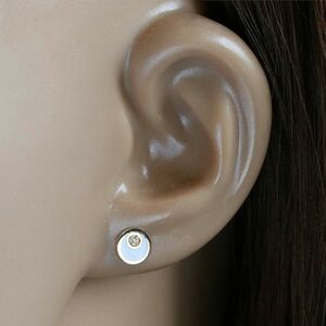 585 Sárgaarany gyémánt fülbevaló -kör forma , hold alakkal, csillogó briliáns kép