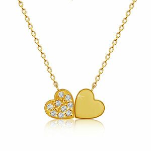 Gyémánt nyaklánc 14K sárga aranyból - összekapcsolodó kis szívek, tiszta briliánsokkal kép