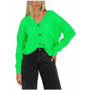 Neon zöld horgolt gombos pulóver kép
