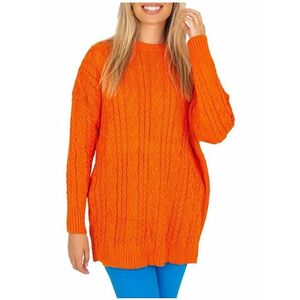 Narancssárga hosszabb pulóver fonatmintával kép