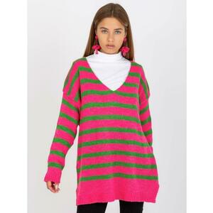Női csíkos oversize pulóver OCH BELLA rózsaszín-zöld kép