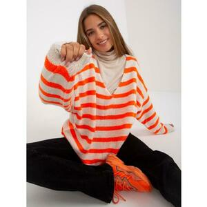 Női oversize V-nyakú pulóver OCH BELLA fehér és narancs színben kép