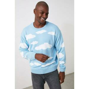 Trendyol Blue Men's Crew Neck Oversize Cloudy Knitwear Sweater kép